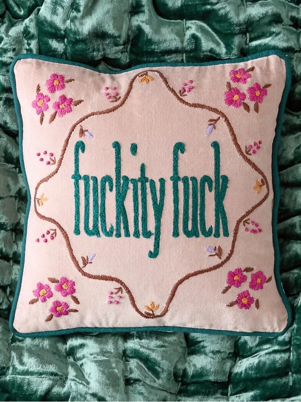 Brand New Urban Outfitters Embroidered “f*ckity f*ck ” accent Pillow Velvet